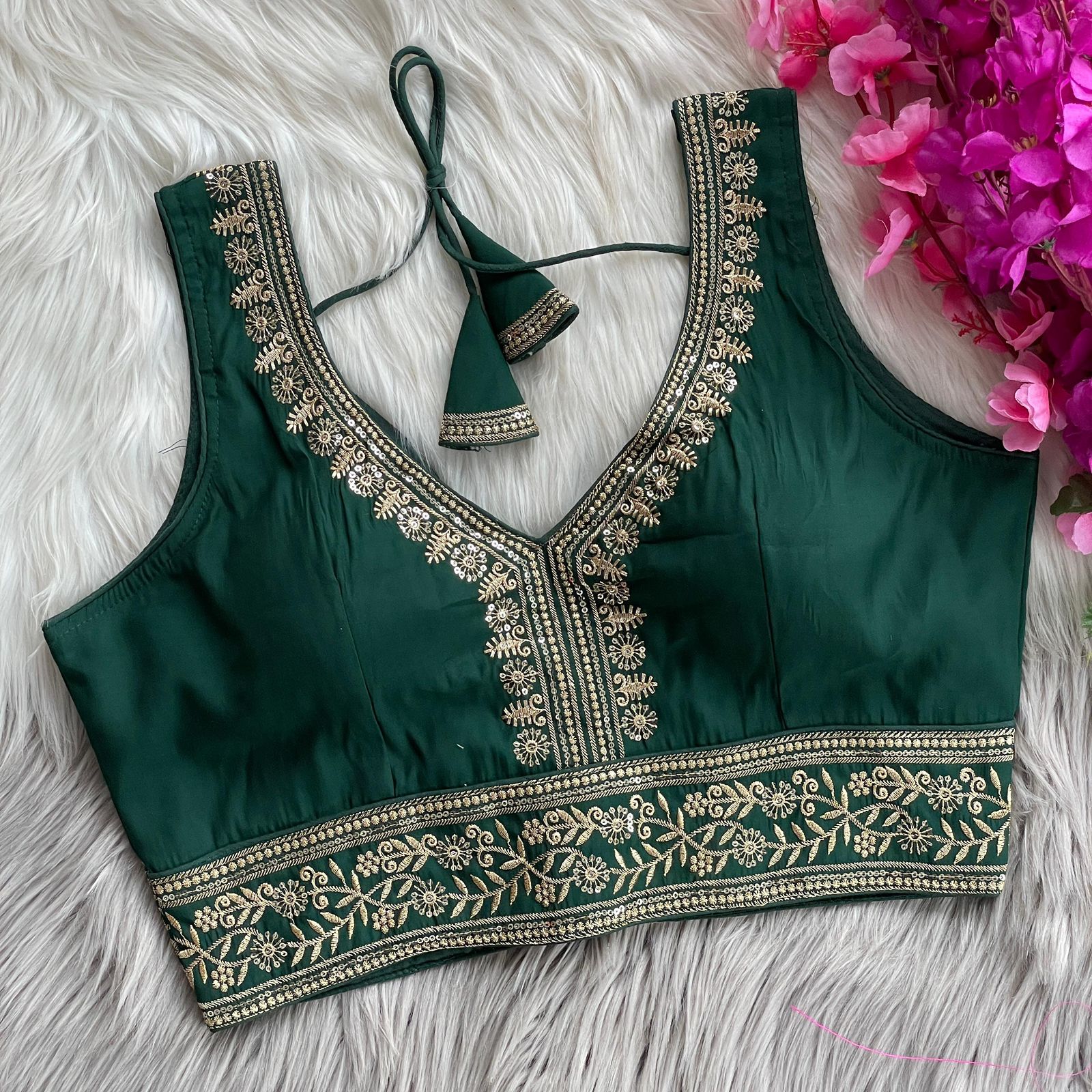 Royal Roman Silk Heavy Embroidery Designer Blouse